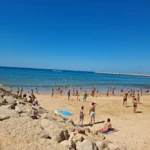 a crowded beach with people