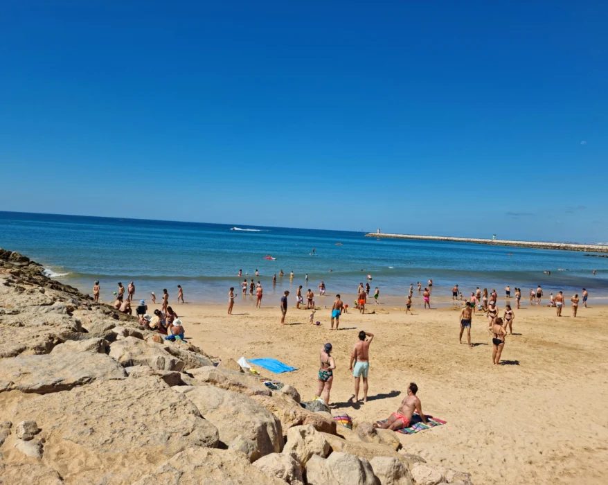 a crowded beach with people