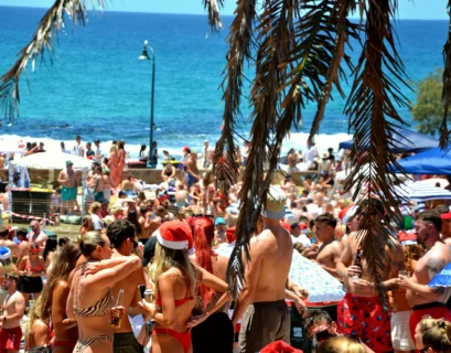 A large group of people on a beach