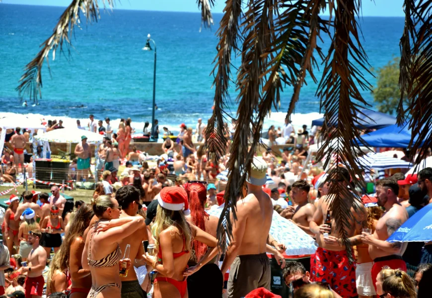 A large group of people on a beach