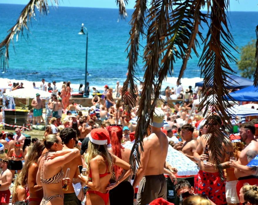 A large group of people on a beach