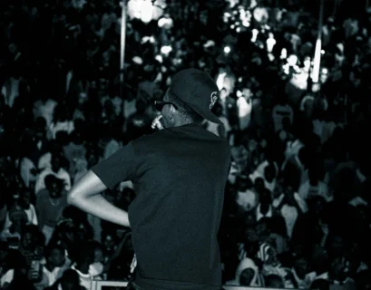 a man standing in front of a crowd of people