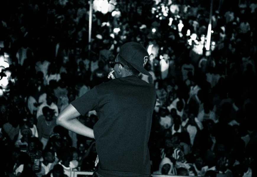a man standing in front of a crowd of people