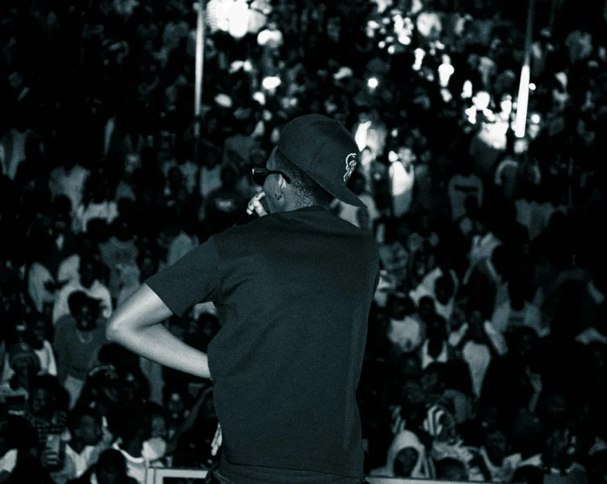 a man standing in front of a crowd of people